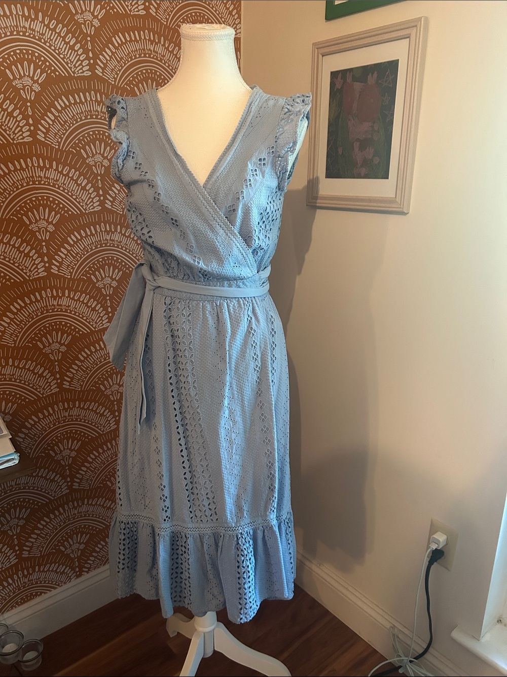 J. Crew Light Blue Eyelet Wrap Midi Dress